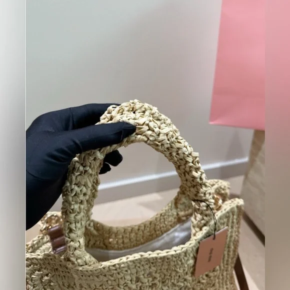 Miu Miu Straw Tote Bag Large Shoulder Bag 31x27cm - Picture 3 of 9